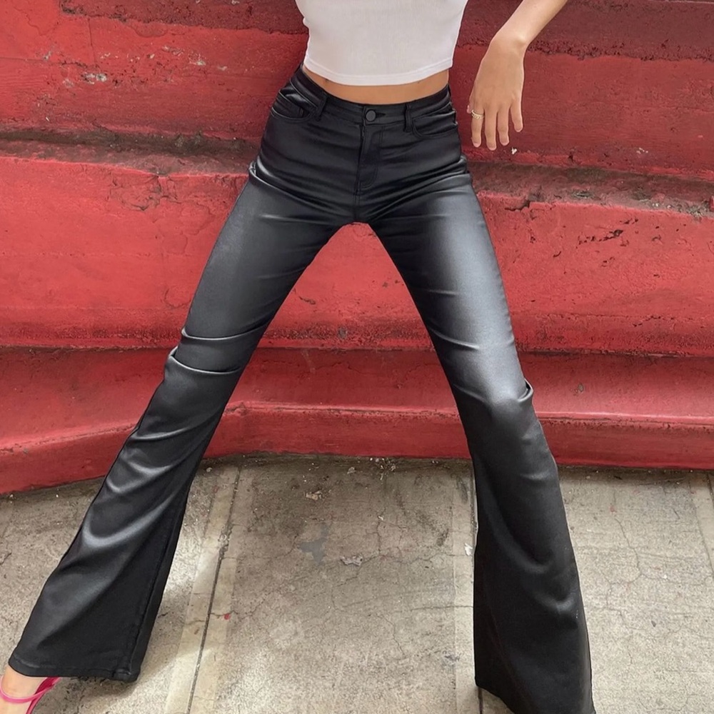 Edikted Luna Faux Leather High Waisted Flare Leg Pants